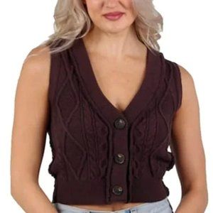 NEW FREE PEOPLE DENSON CABLE VEST IN BLACK RAISON